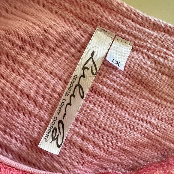 LULU B | Womens Pullover Cotton Top Sequin Trim Size 1X Pink Whimsical Lagenlook - Picture 3 of 10